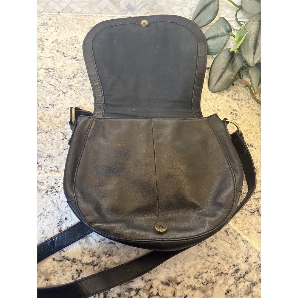 BTG FOSSIL REISSUE Black Leather Flap Calf Hair Crossbody Purse Saddle Bag READ - Picture 3 of 16